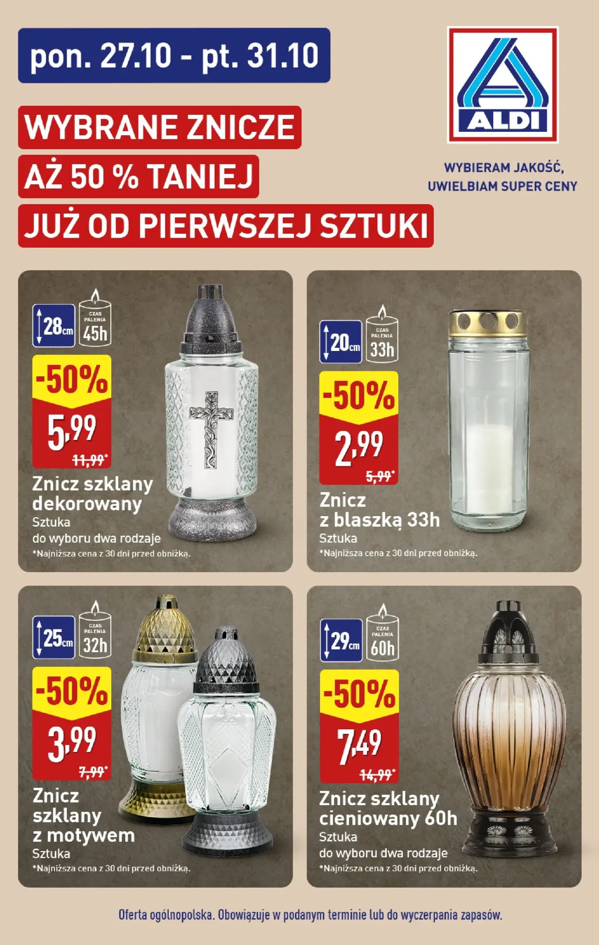 Gazetka ALDI - Wybrane znicze 50% - ważna od 27.10. do 31.10.