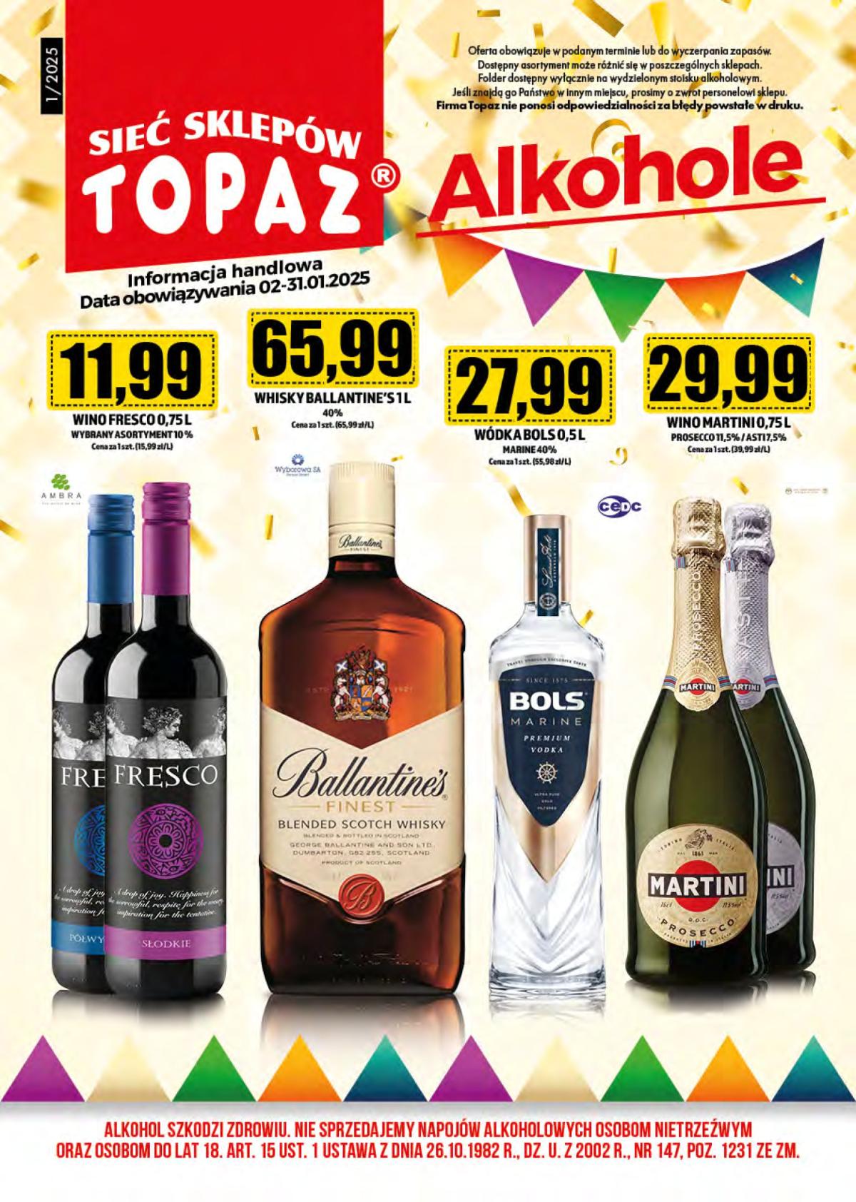 Topaz24 - Alkohole gazetka ważna od 02.01. - 31.01.