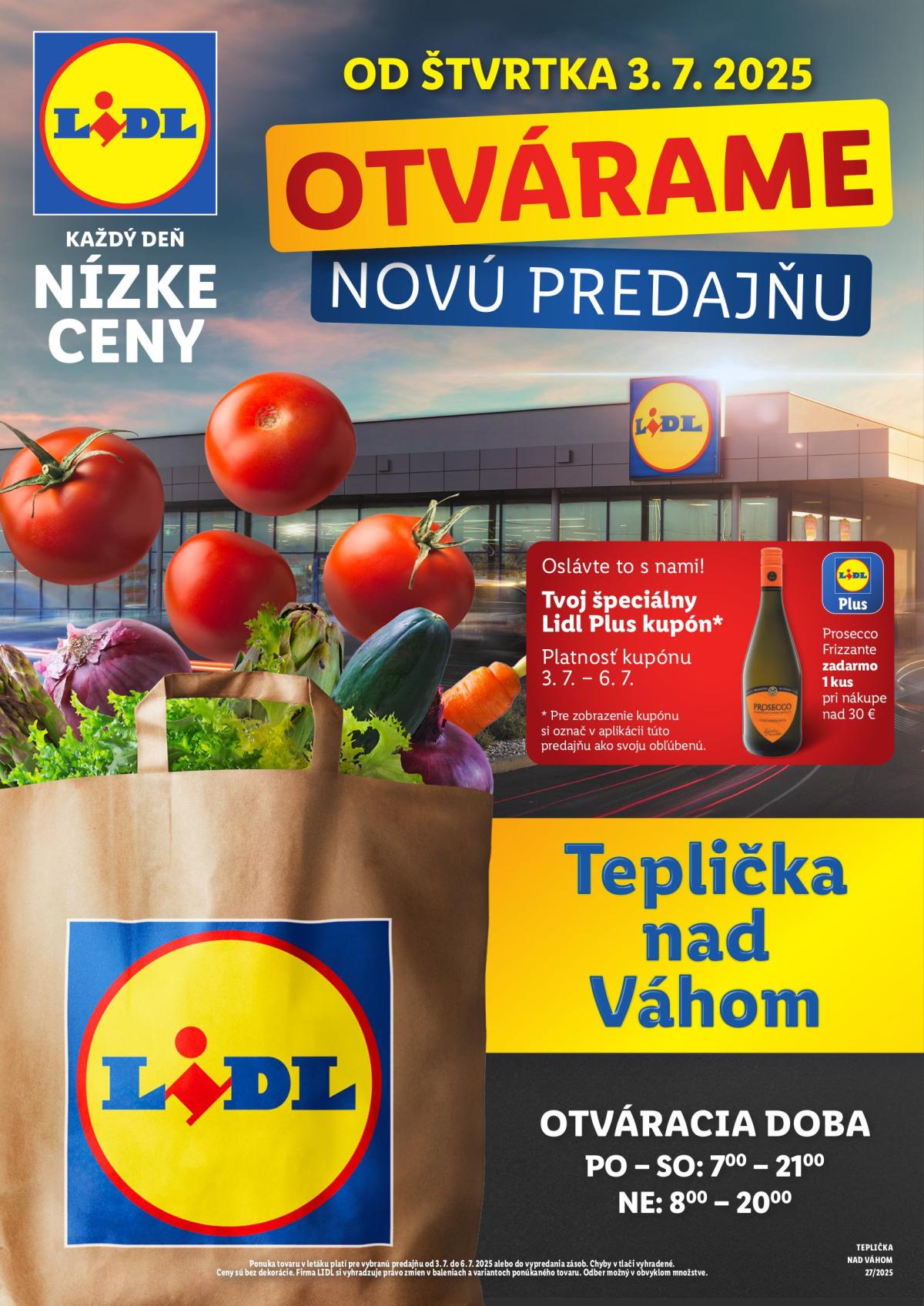 Leták Lidl - Nová predajňa v Tepličke nad Váhom platný od 03.07. do 06.07.