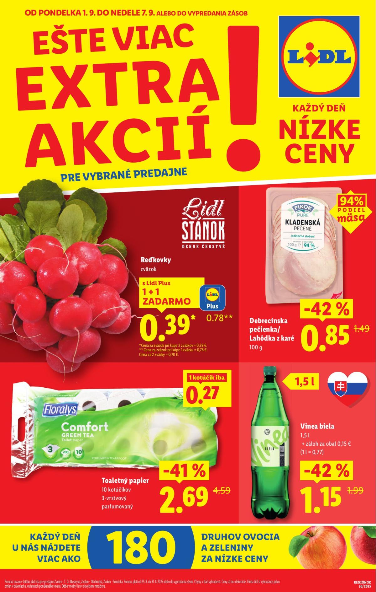 Leták Lidl - Extra akcie pre vybrané predajne platný od 01.09. do 07.09.