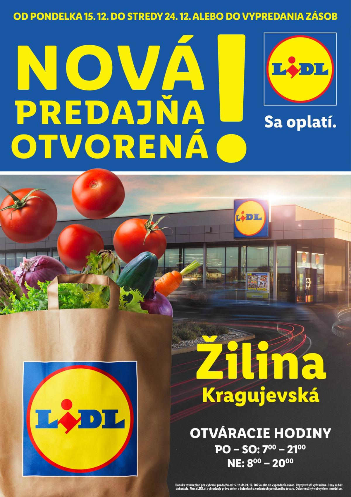 Leták Lidl - Nová predajňa v Žiline platný od 15.12. do 24.12.