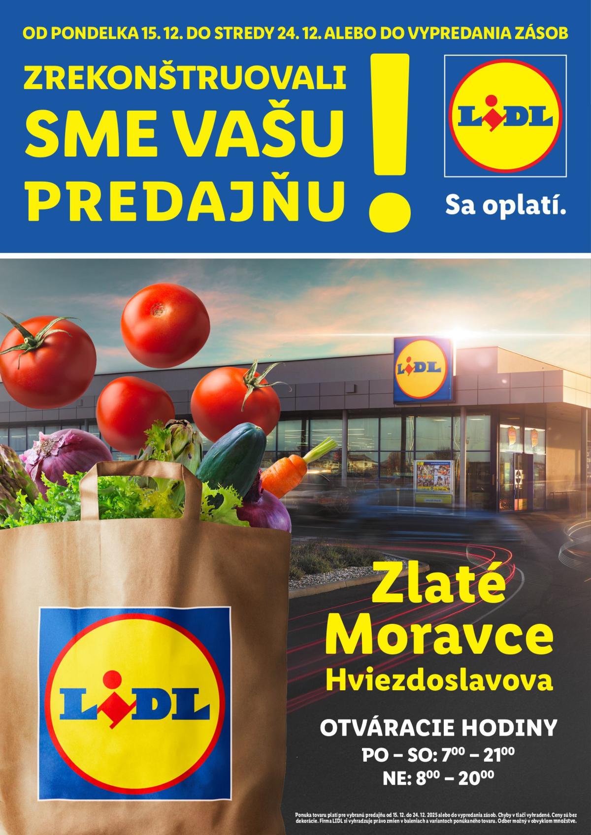 Leták Lidl - Nová predajňa v Zlatých Moravciach platný od 15.12. do 24.12.
