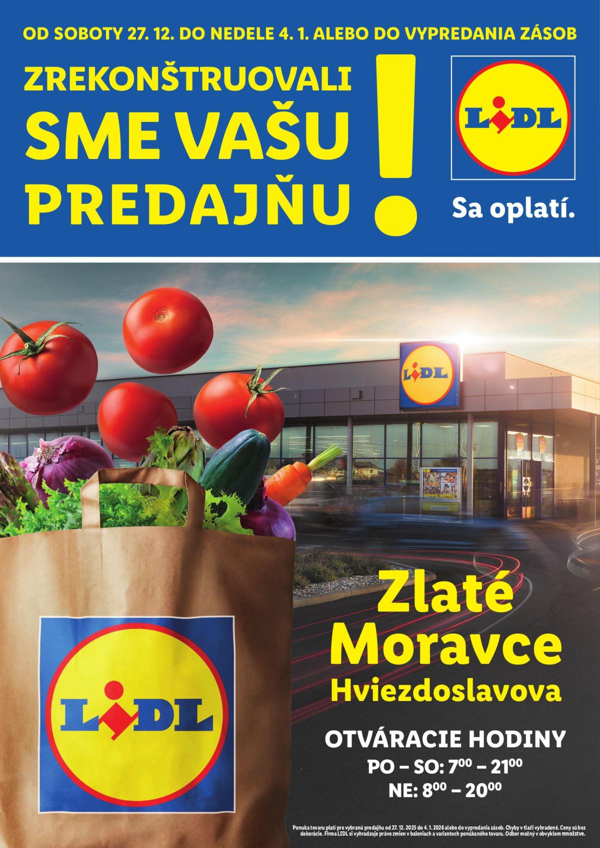 Leták Lidl - Nová predajňa v Zlatých Moravciach platný od 27.12. do 04.01.