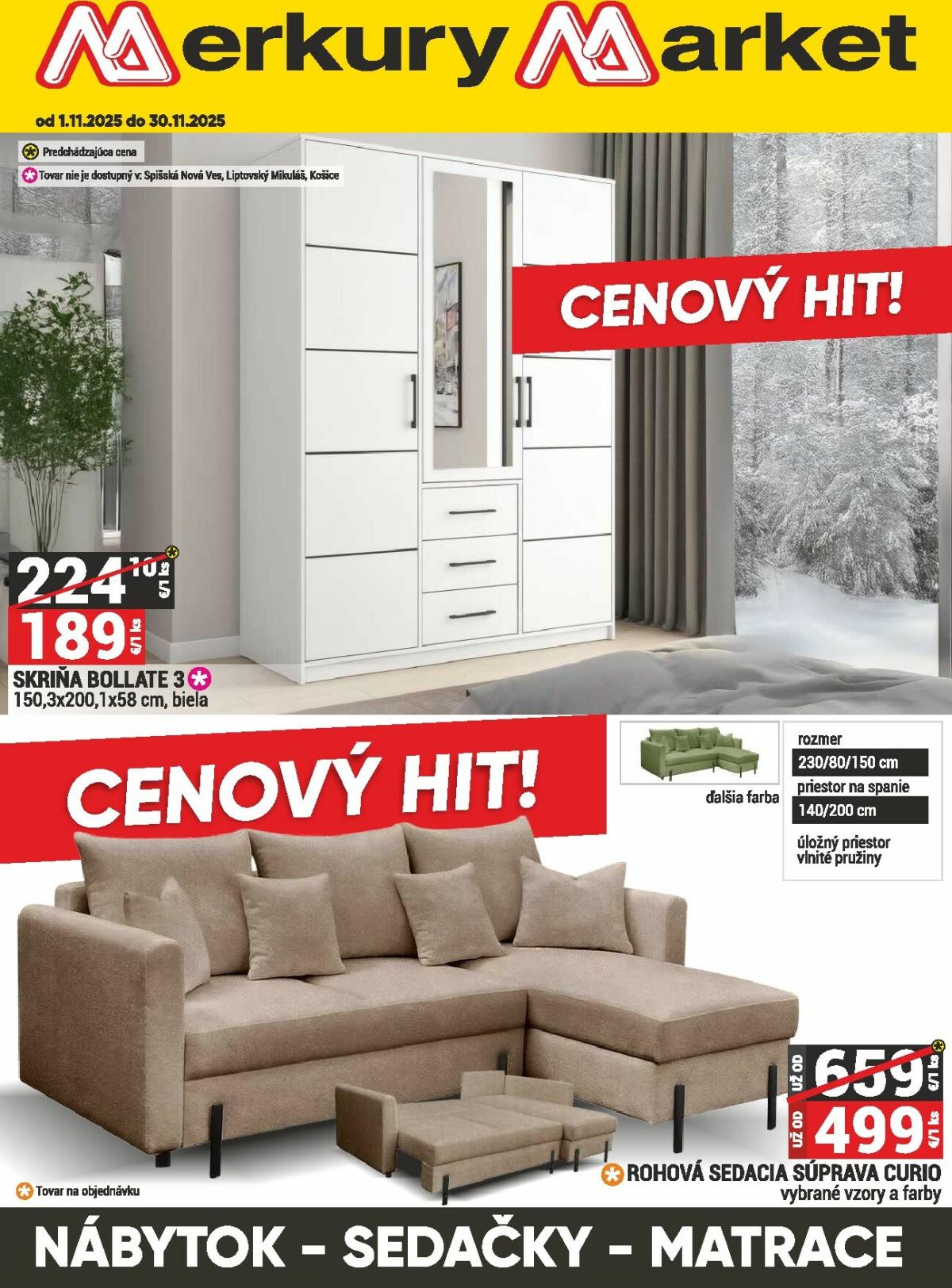 Leták Merkury Market - Nábytok, sedačky, matrace platný od 01.11. do 30.11.