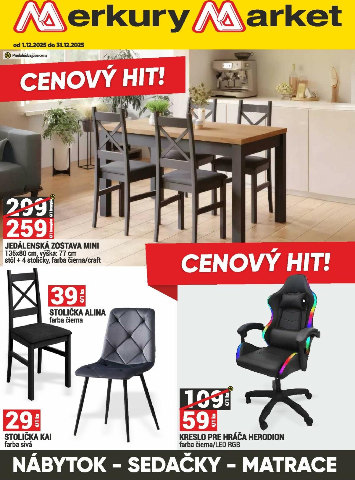 Leták Merkury Market - Nábytok, sedačky, matrace platný od 01.12. do 31.12.