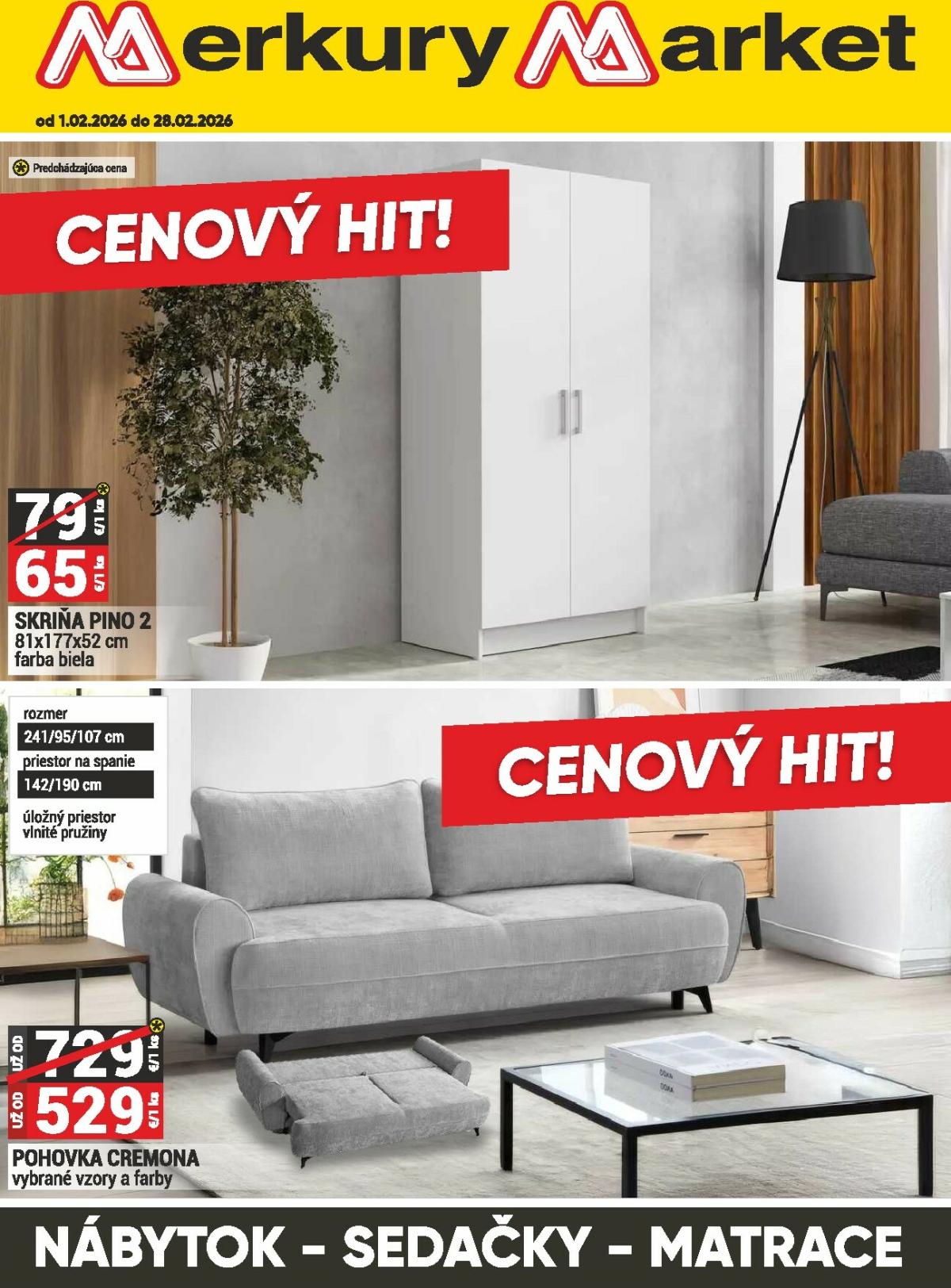 Leták Merkury Market - Nábytok, sedačky, matrace platný od 01.02.2026 do 28.02.2026