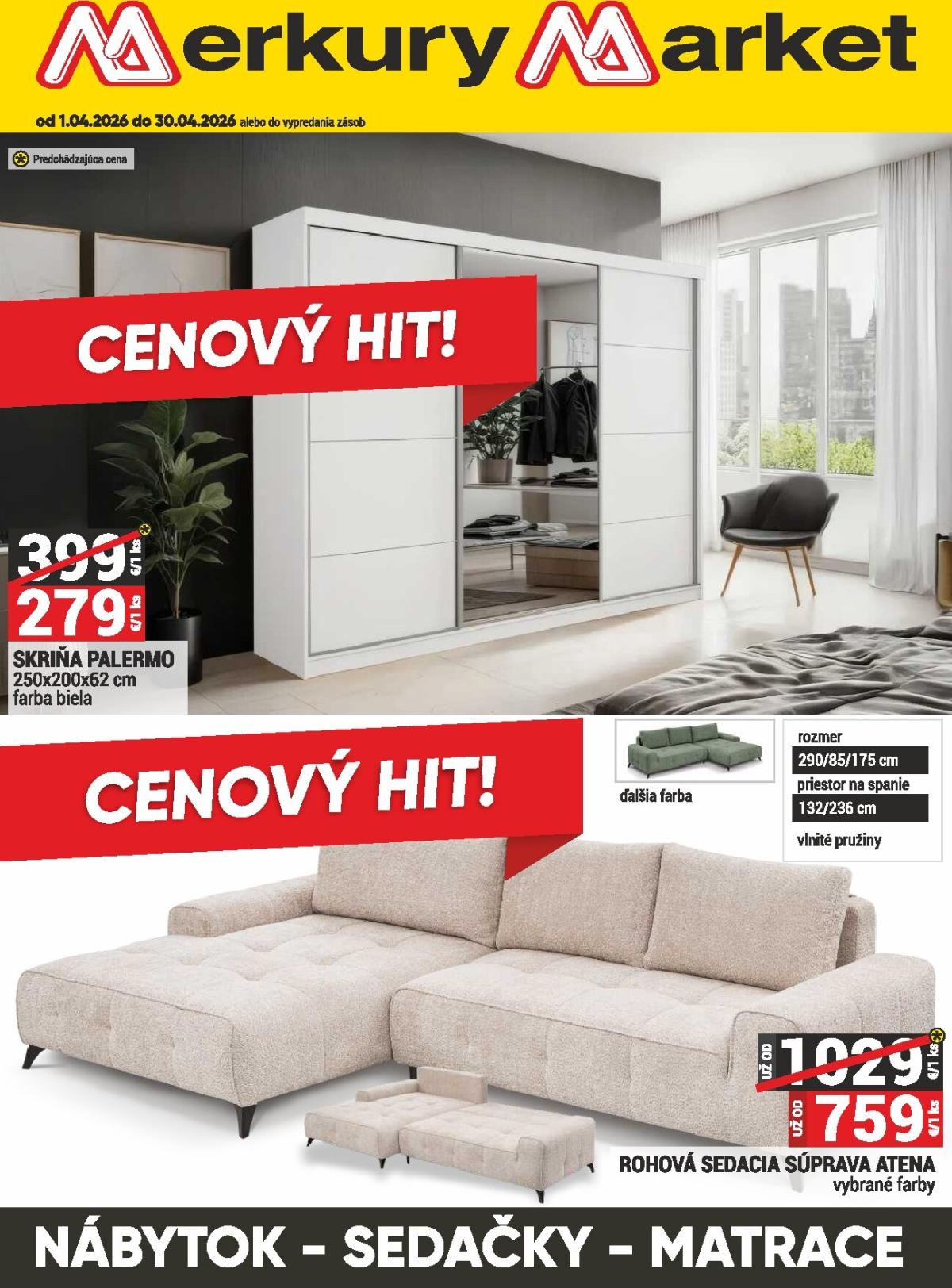 Leták Merkury Market - Nábytok, sedačky, matrace platný od 01.04.2026 do 30.04.2026