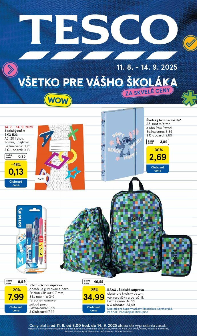 Leták Tesco - Všetko pre vášho školáka platný od 11.08. do 14.09.