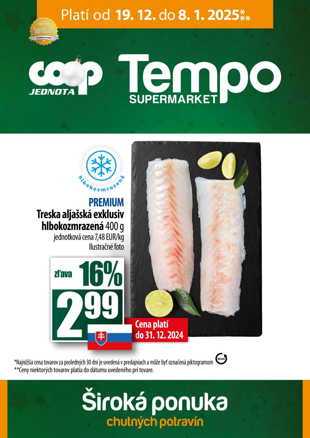 COOP Jednota - Tempo leták platný od 19.12. - 08.01.