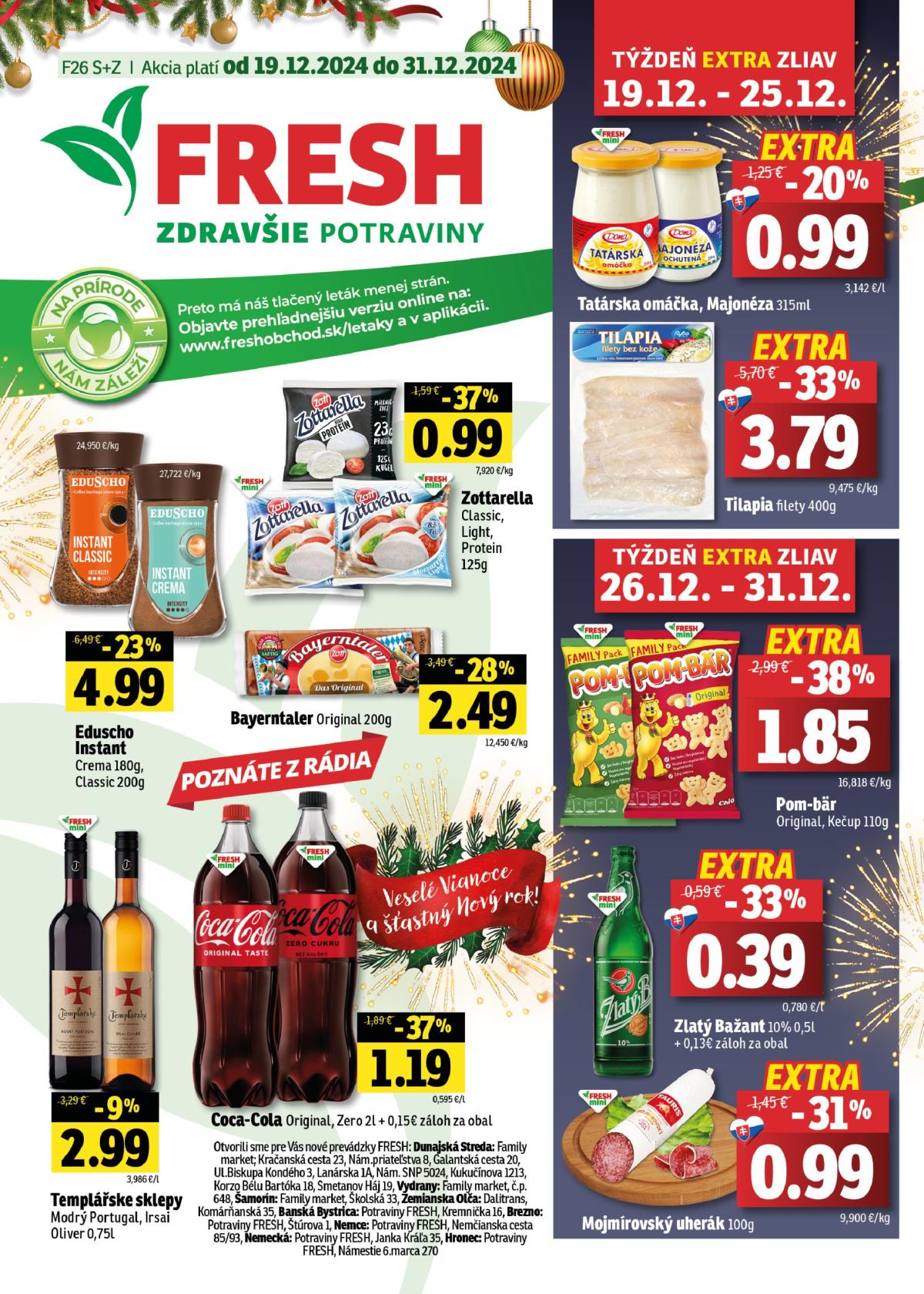 Fresh - Stredné a západné Slovensko leták platný od 19.12. - 31.12.