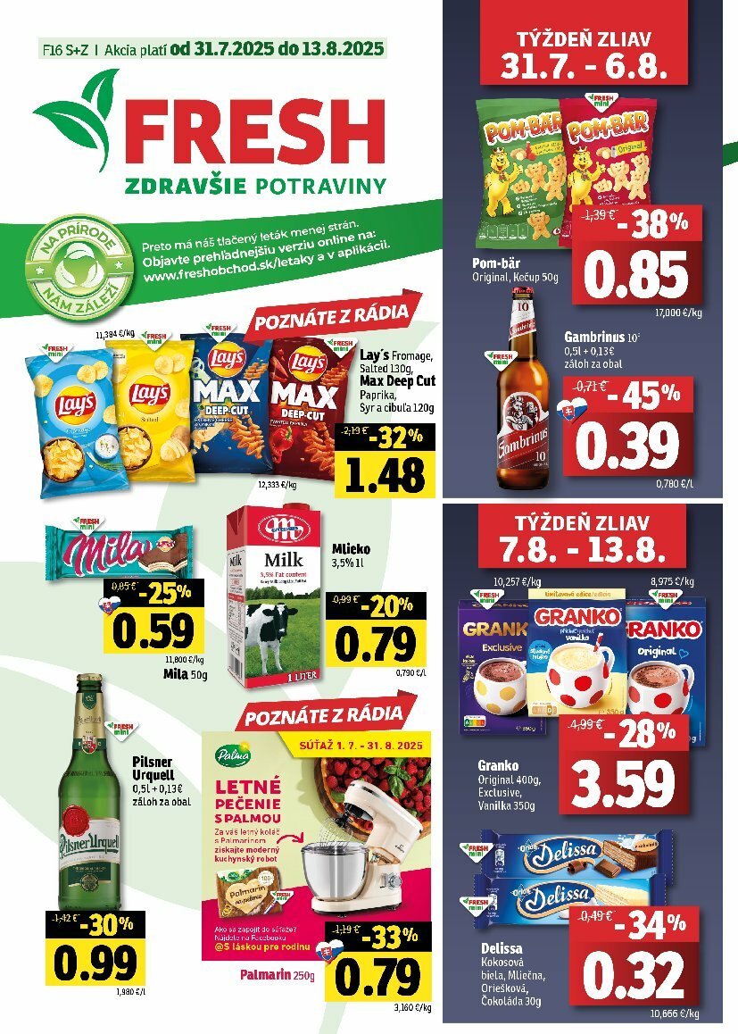 Leták Fresh - Stredné a západné Slovensko platný od 31.07. do 13.08.