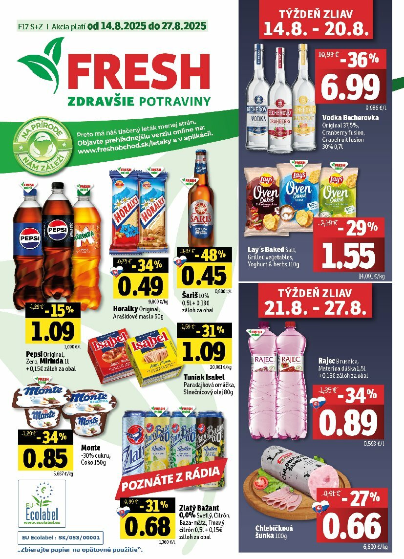 Leták Fresh - Stredné a západné Slovensko platný od 14.08. do 27.08.