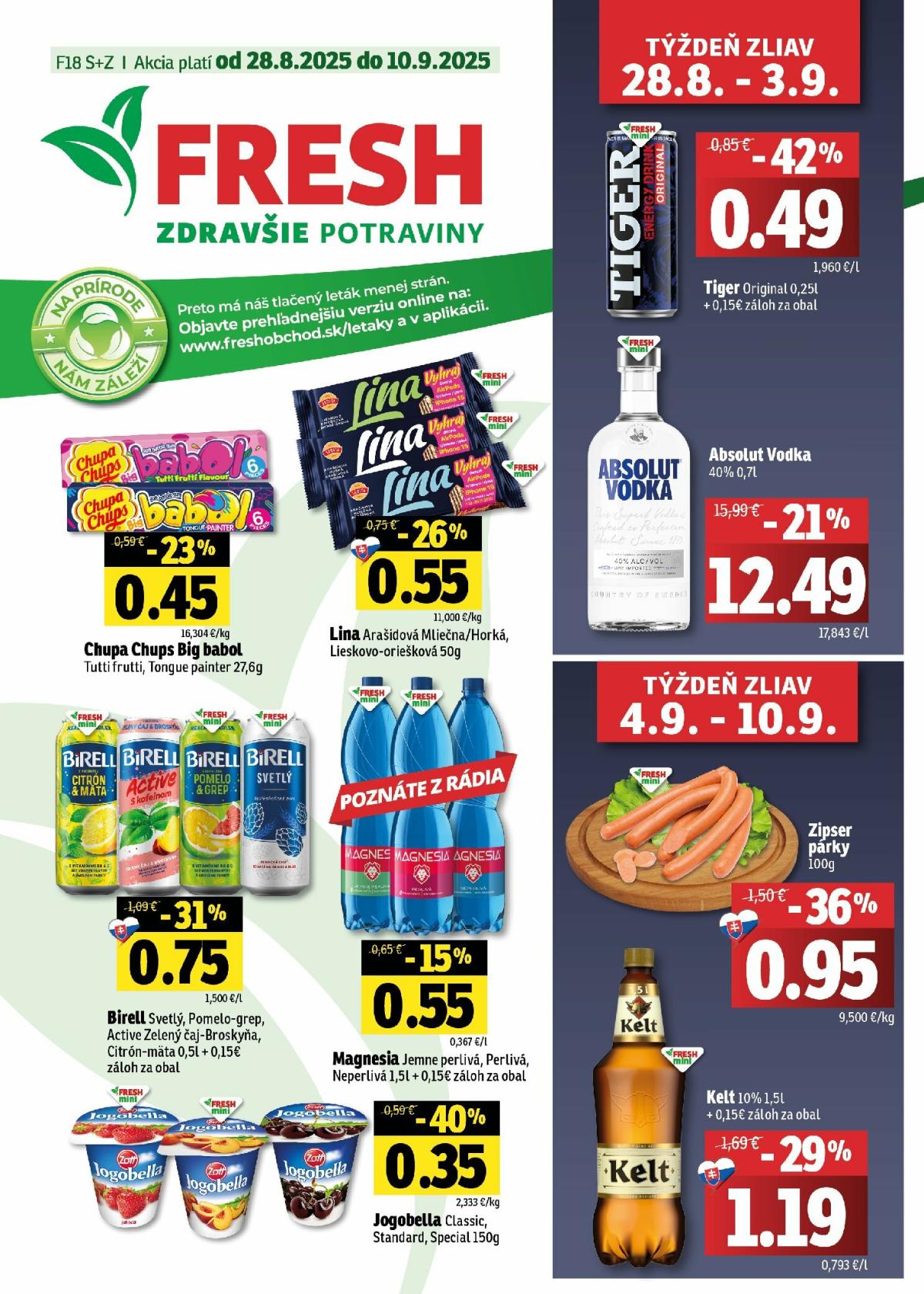 Leták Fresh - Stredné a západné Slovensko platný od 28.08. do 10.09.