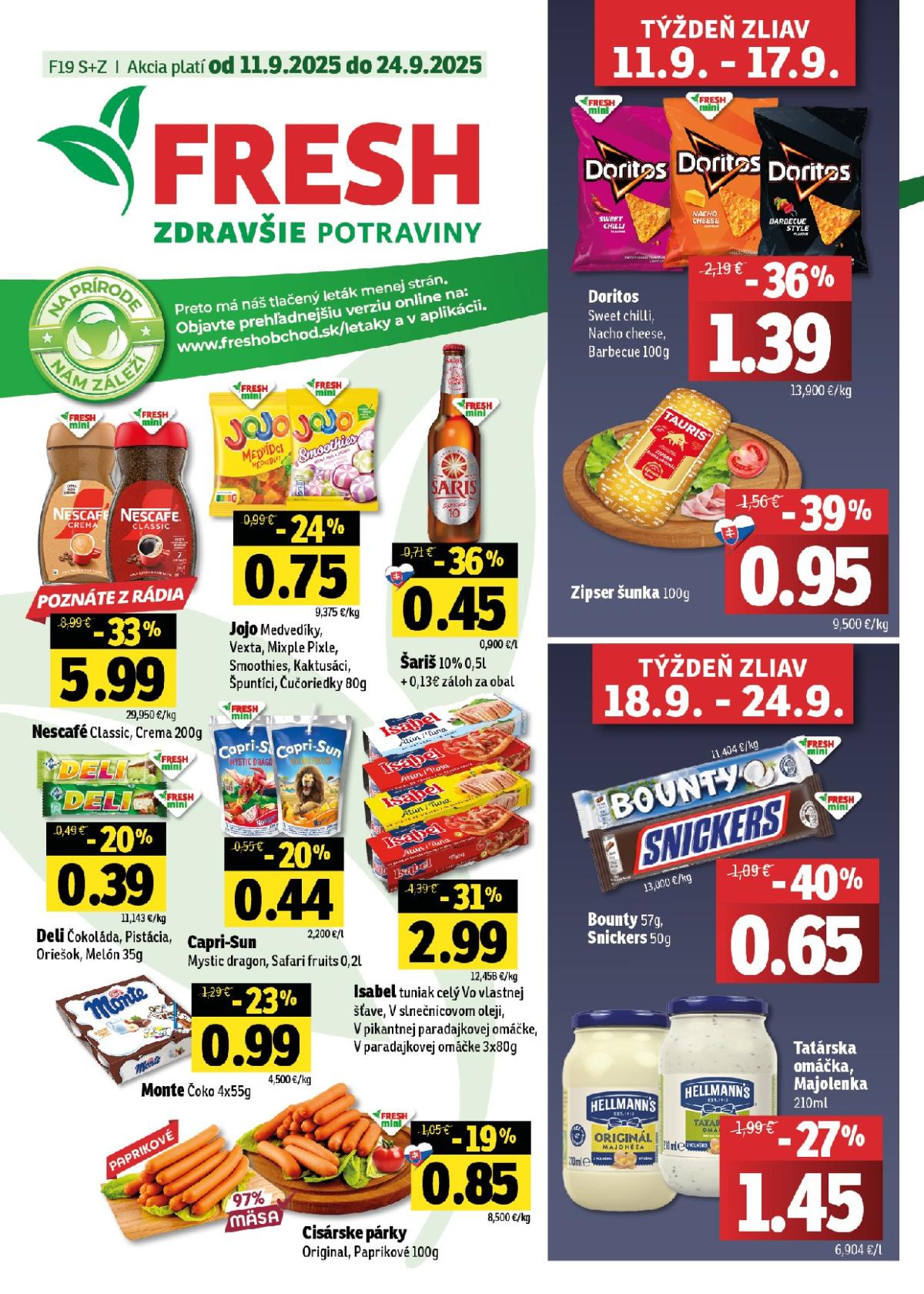 Leták Fresh - Stredné a západné Slovensko platný od 11.09. do 24.09.