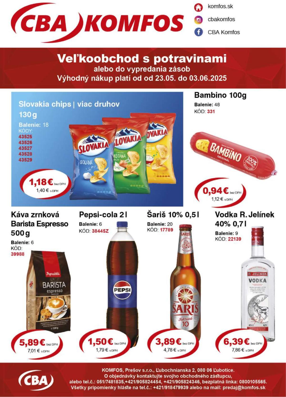CBA Komfos - Veľkoobchod leták platný od 23.05. - 03.06.
