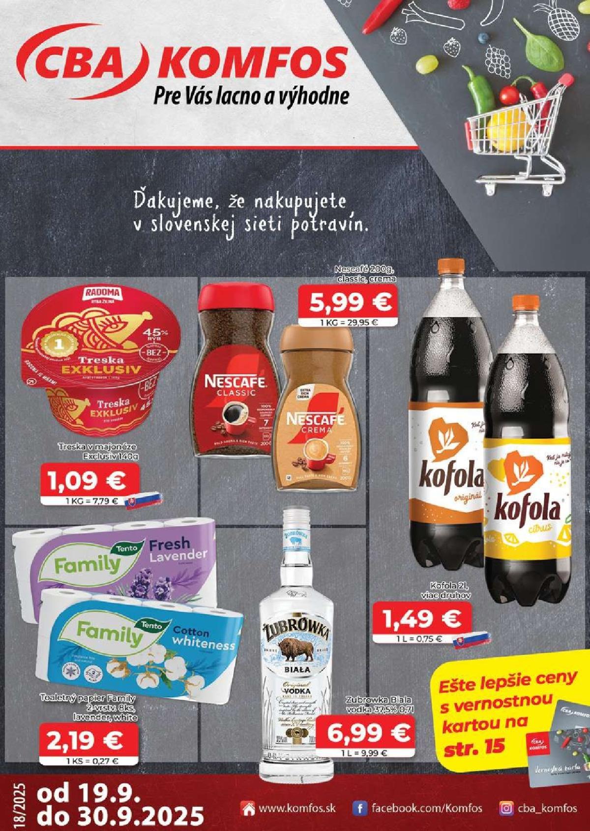 Leták CBA - Komfos platný od 19.09. do 30.09.