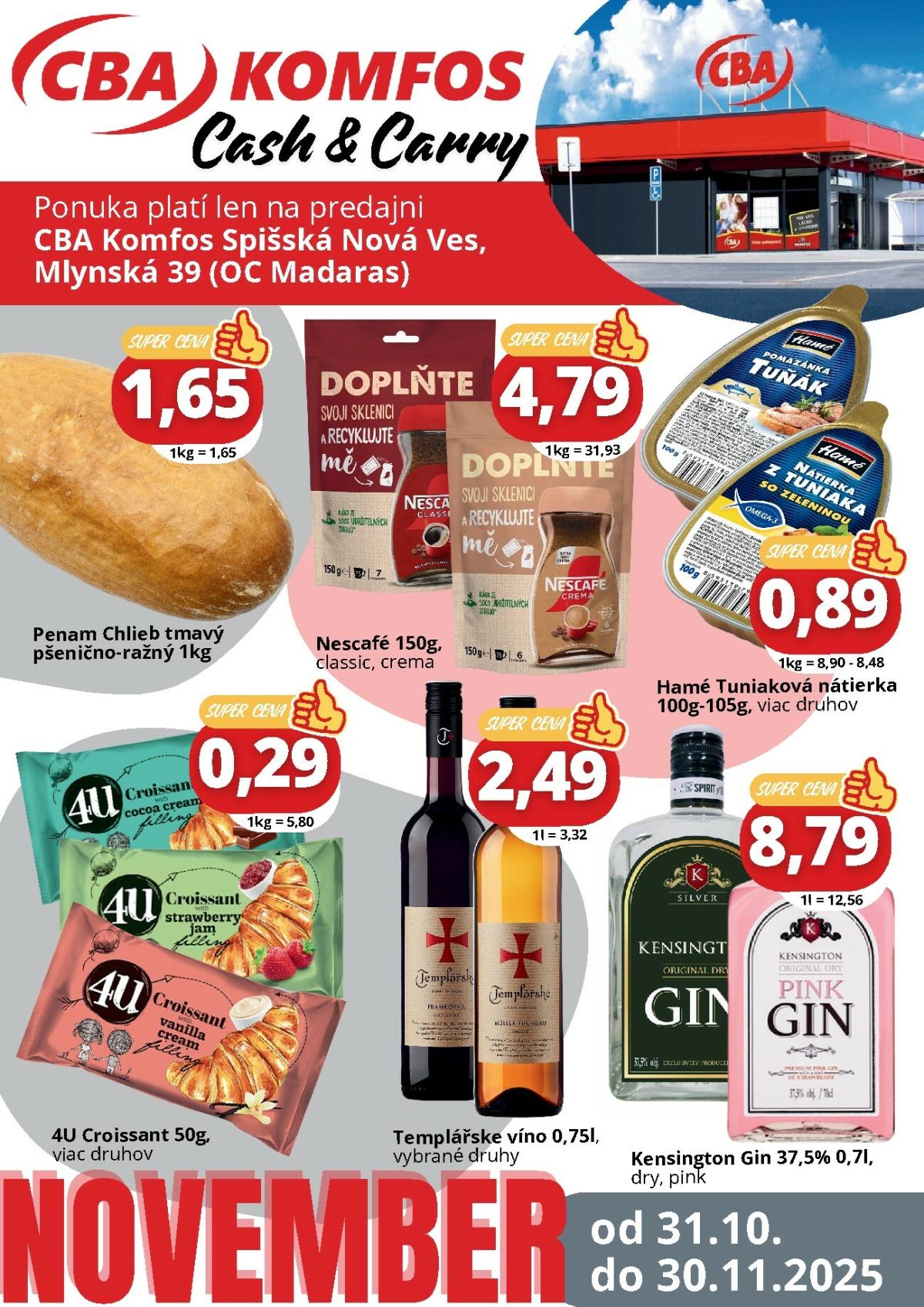 Leták CBA - Gastrocash Spišská Nová Ves platný od 31.10. do 30.11.