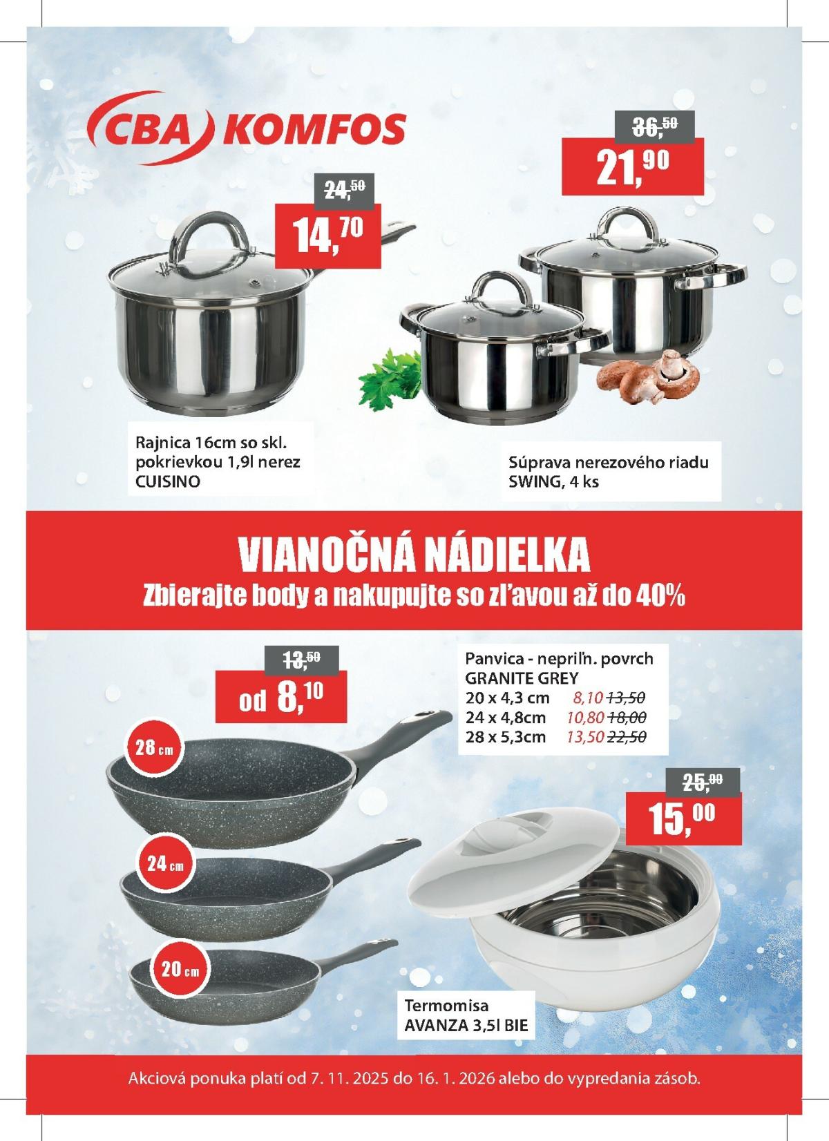 Leták CBA - Nepotravinové výrobky so zľavou 40% pre verných - Maloobchod platný od 07.11. do 16.12.