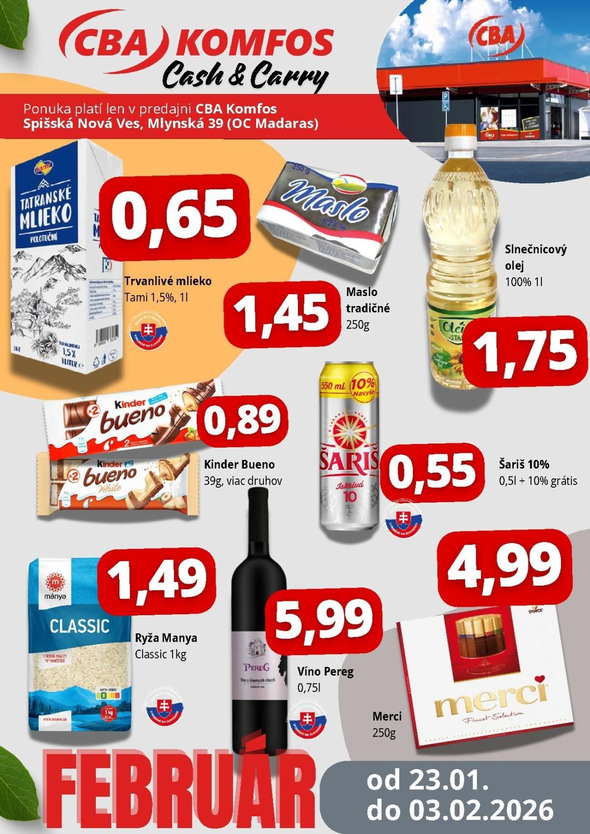 Leták CBA - Spišská Nová Ves platný od 23.01. do 03.02.