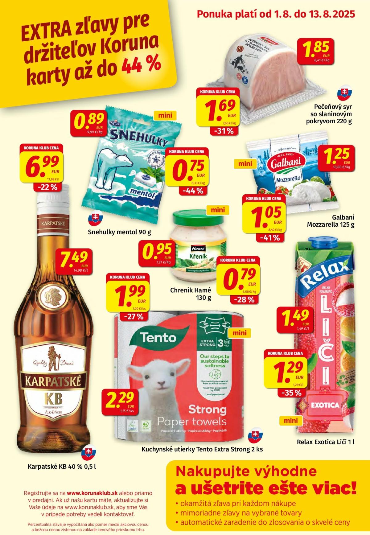 Leták Koruna - Klub Plagát platný od 01.08. do 13.08.