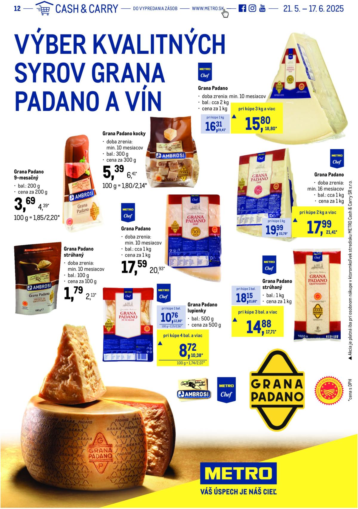 Metro - Výber kvalitných syrov grana padano a vín leták platný od 21.05. - 17.06.