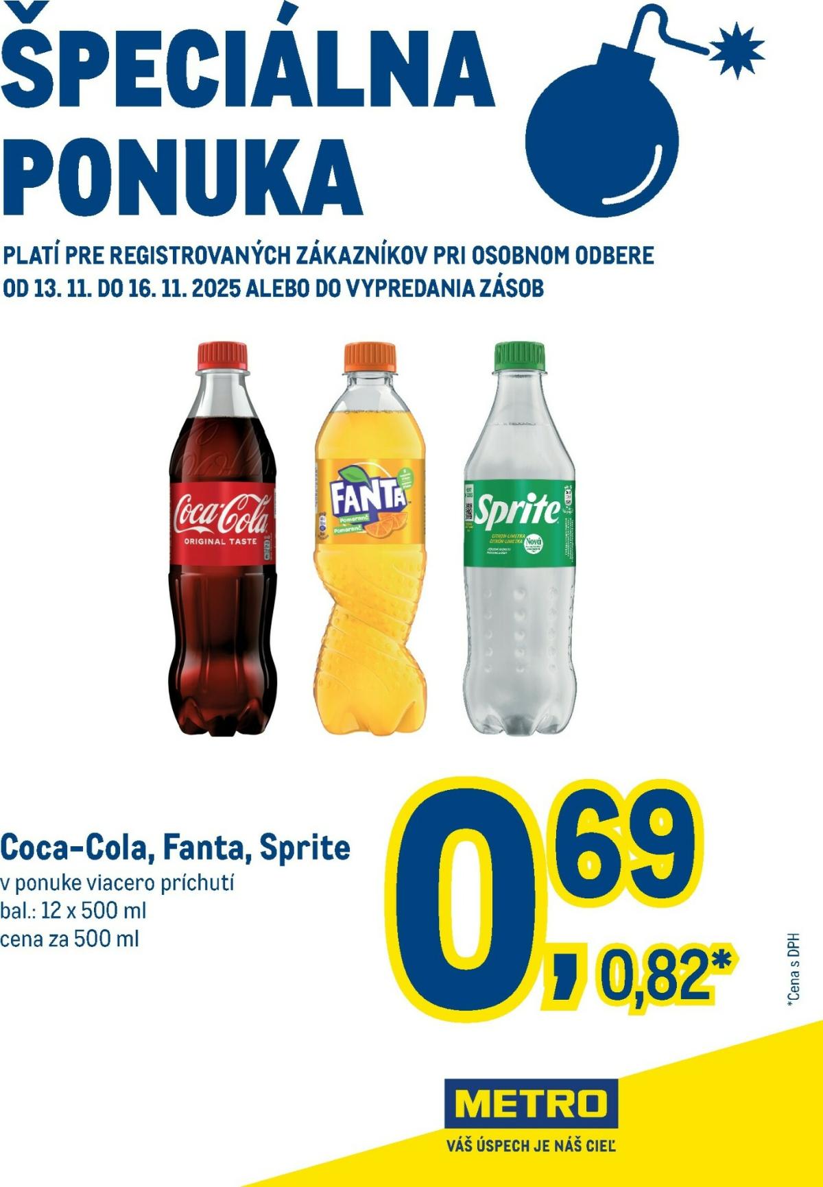 Leták Metro - Špeciálna ponuka – Coca-Cola, Fanta, Sprite platný od 13.11. do 16.11.