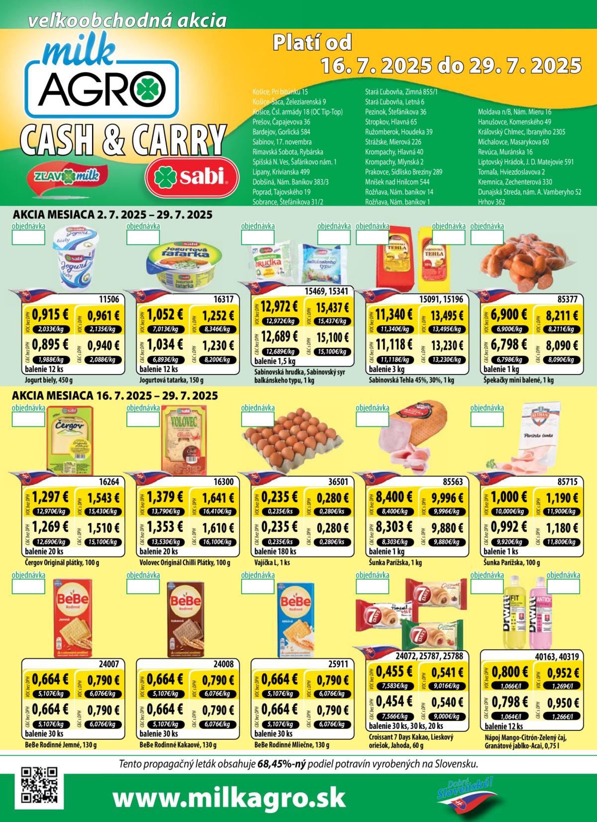 Leták Milk Agro - Cash & Carry platný od 16.07. do 29.07.
