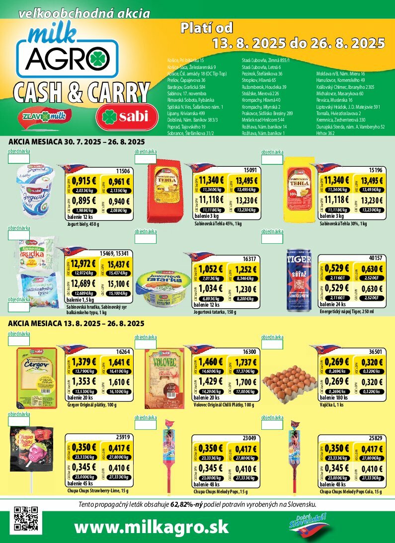 Leták Milk Agro - Cash & Carry platný od 13.08. do 26.08.