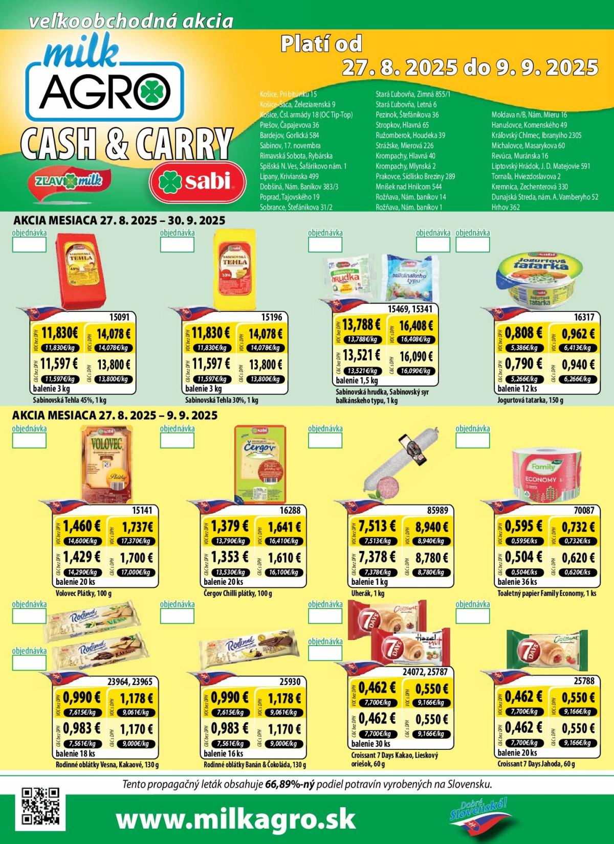 Leták Milk Agro - Cash & Carry platný od 27.08. do 09.09.
