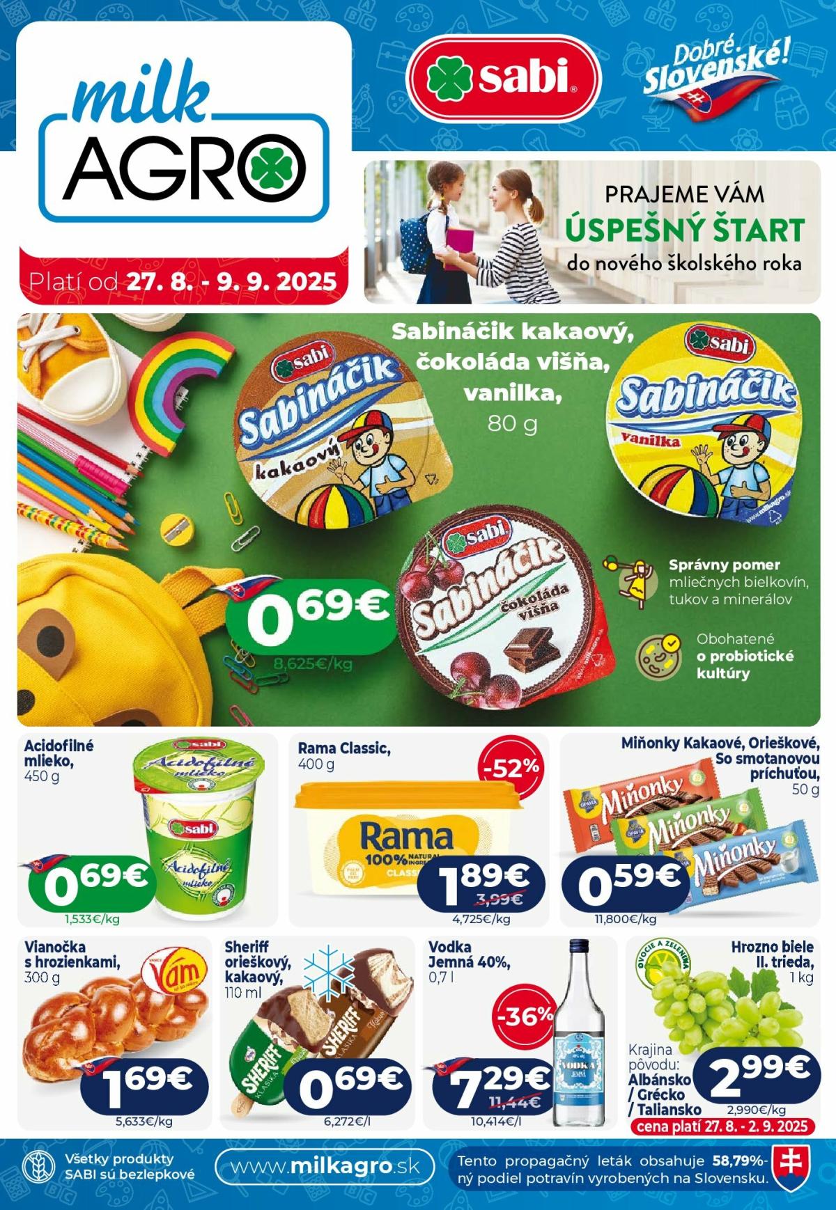 Leták Milk Agro platný od 27.08. do 09.09.