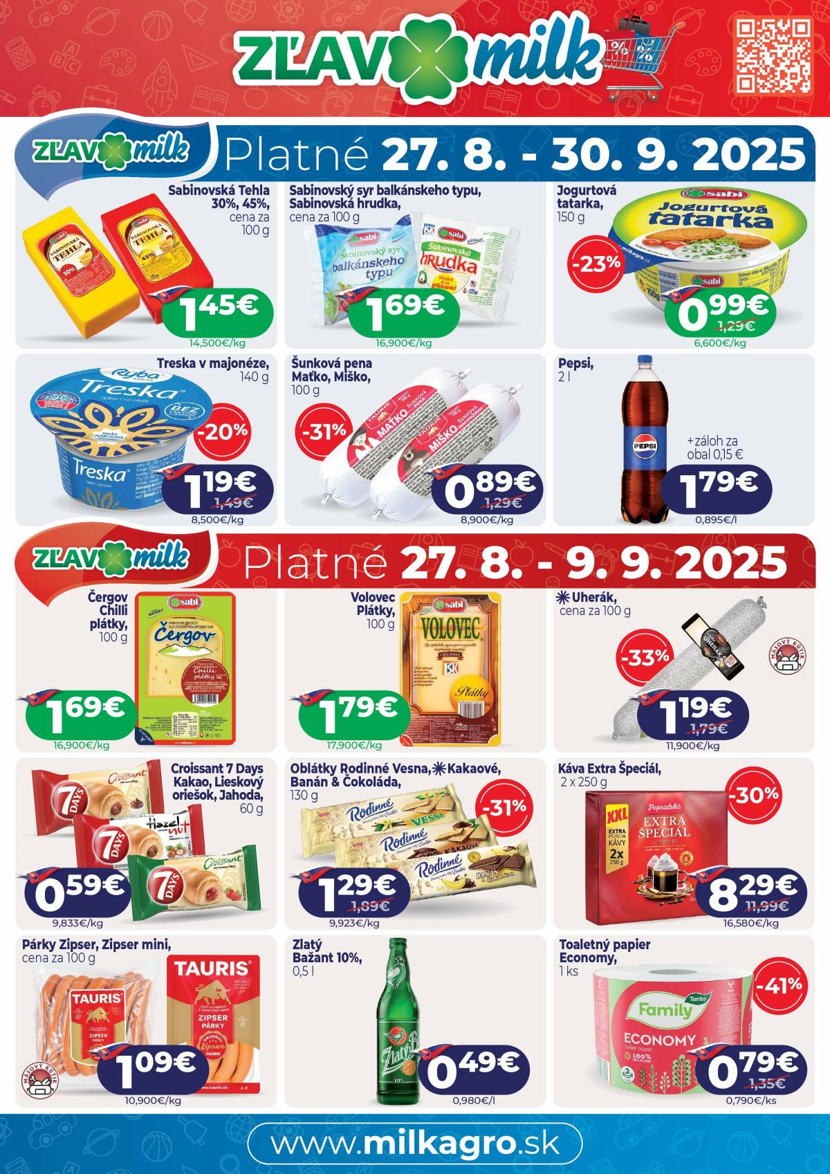Leták Milk Agro - Zľavy Milk platný od 27.08. do 30.09.