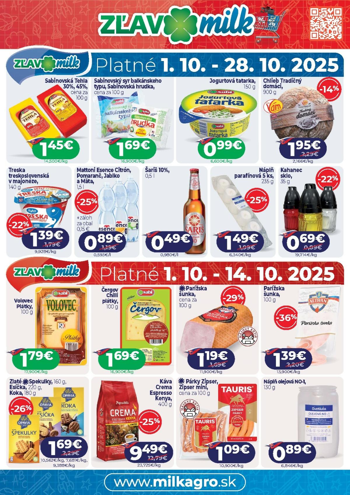 Leták Milk Agro - Zľavy Milk platný od 01.10. do 28.10.