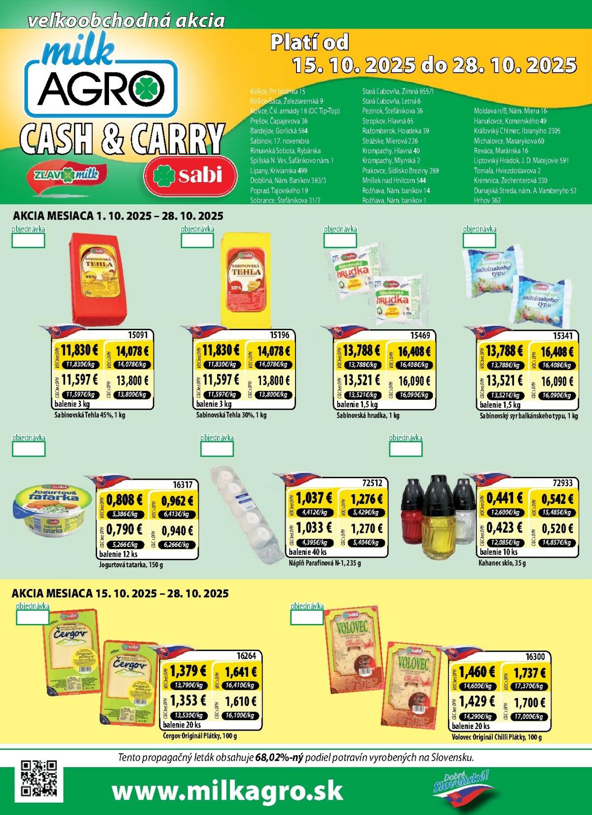 Leták Milk Agro - Cash & Carry platný od 15.10. do 28.10.