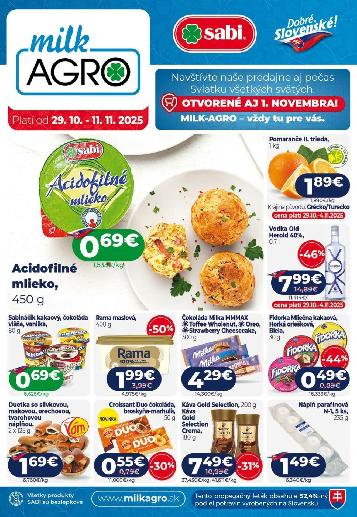 Leták Milk Agro platný od 29.10. do 11.11.