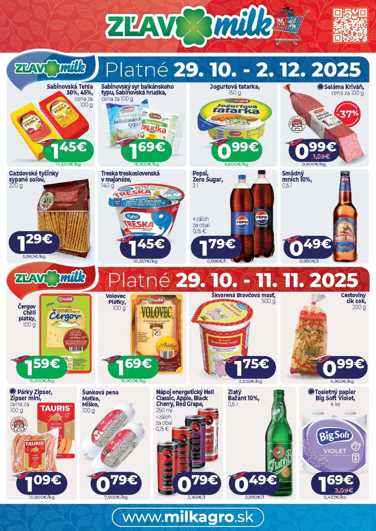 Leták Milk Agro - Zľavy Milk platný od 29.10. do 02.12.