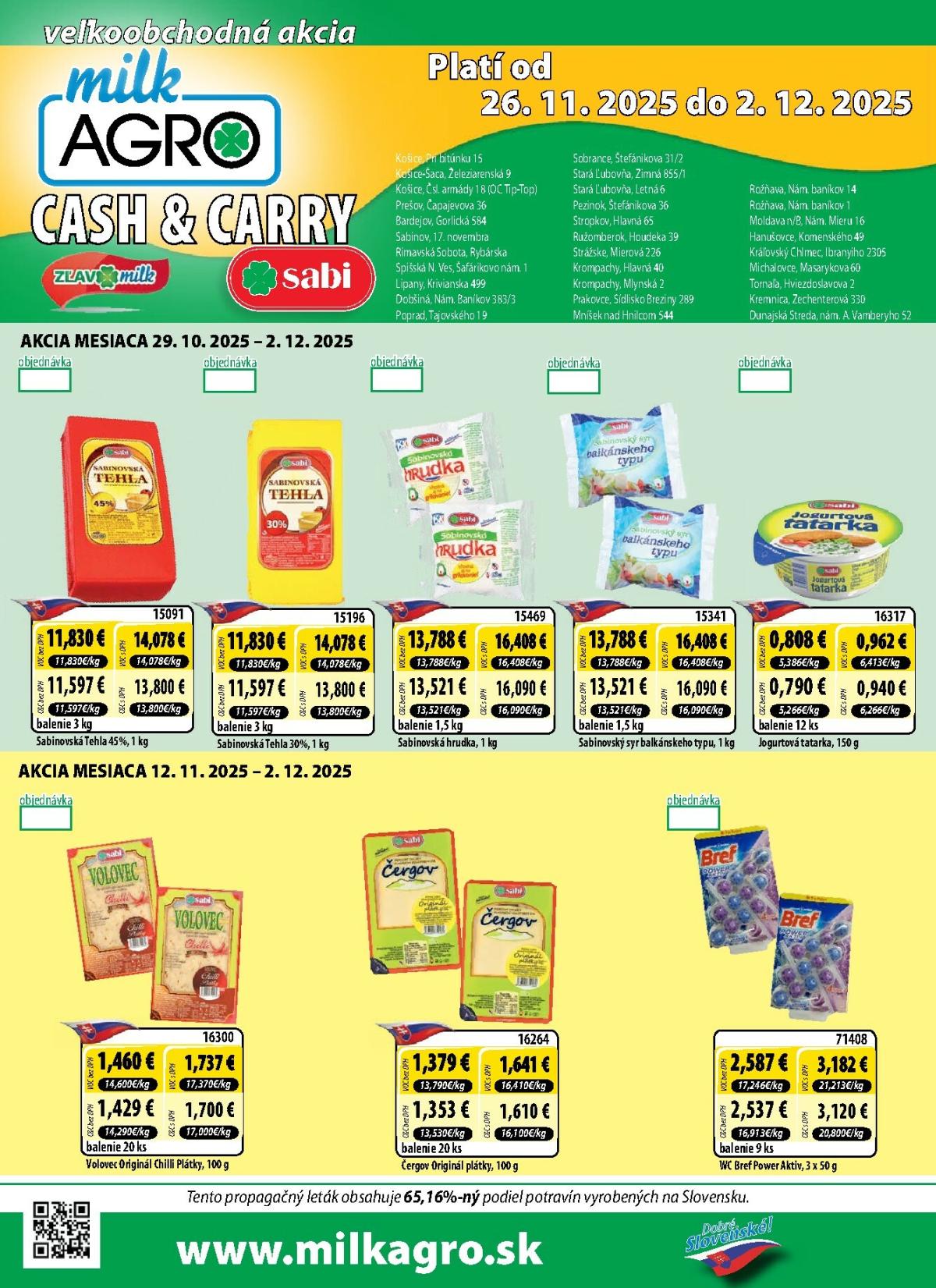 Leták Milk Agro - Cash & Carry platný od 26.11. do 02.12.
