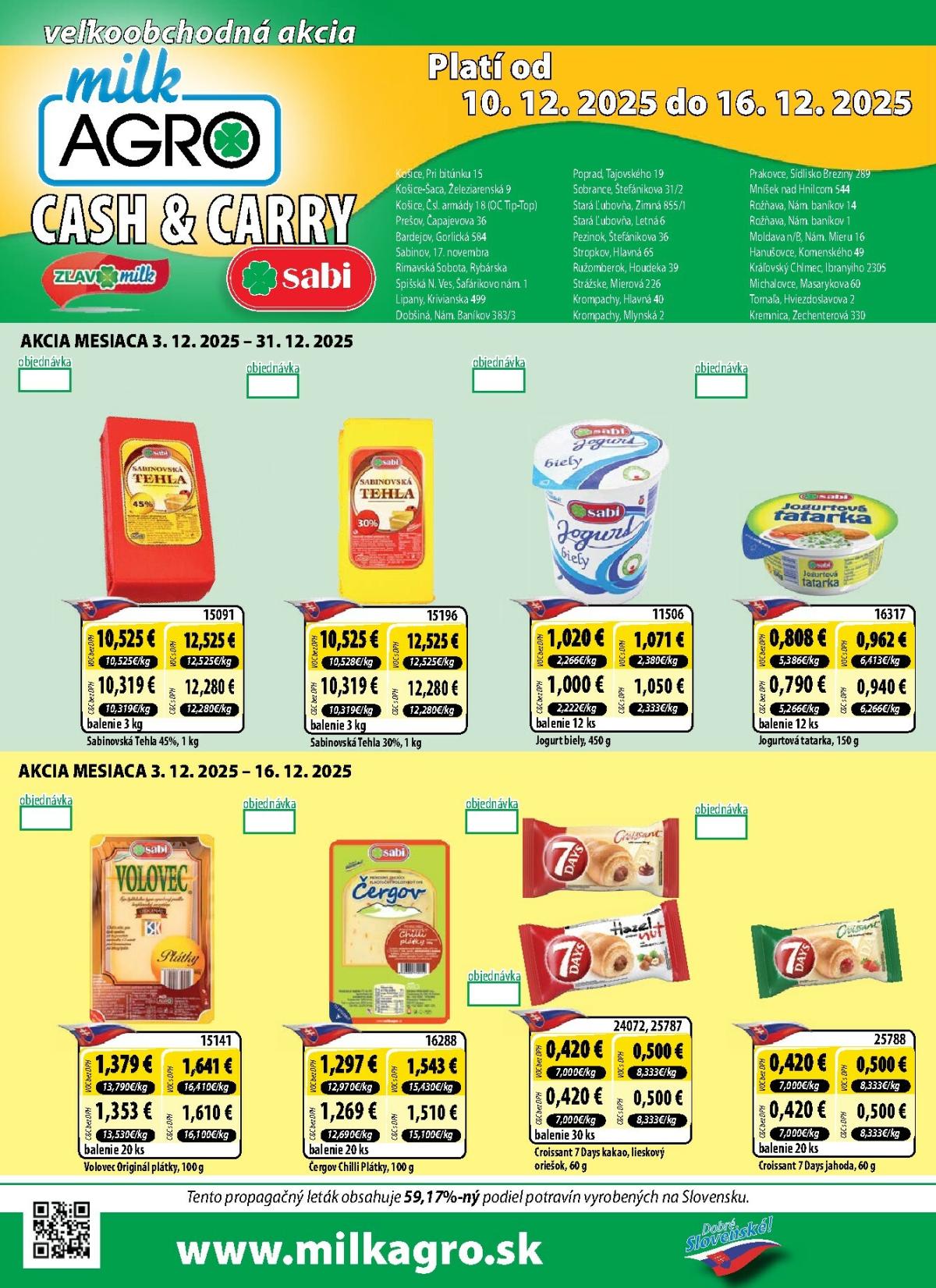 Leták Milk Agro - Cash & Carry platný od 10.12. do 16.12.