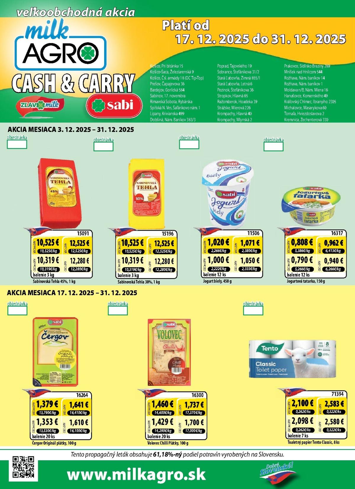 Leták Milk Agro - Cash & Carry platný od 17.12. do 31.12.