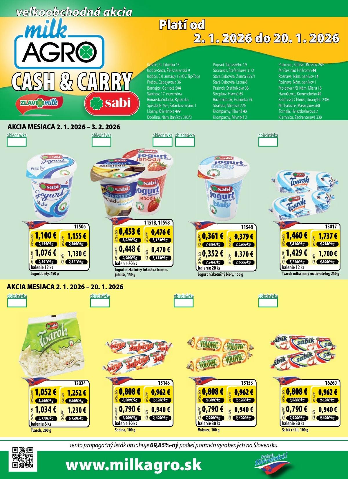 Leták Milk Agro - Cash & Carry platný od 02.01. do 20.01.