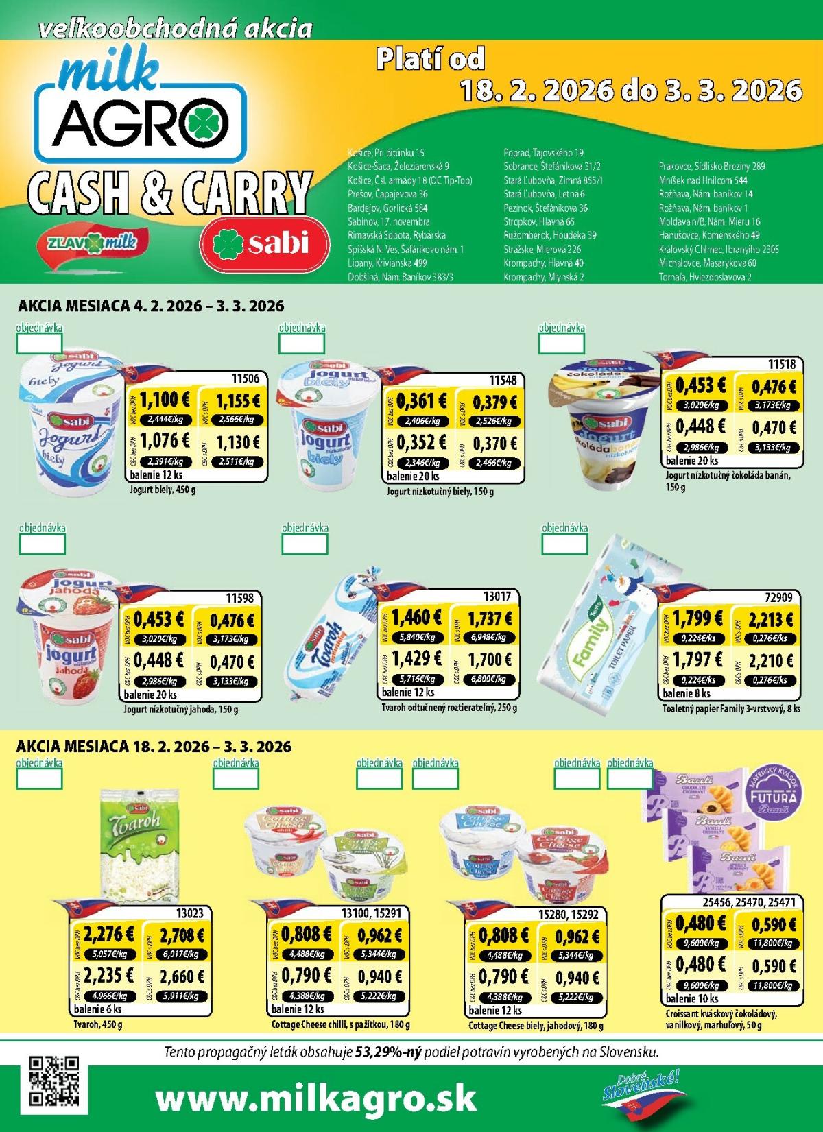 Leták Milk Agro - Cash & Carry platný od 18.02.2026 do 03.03.2026