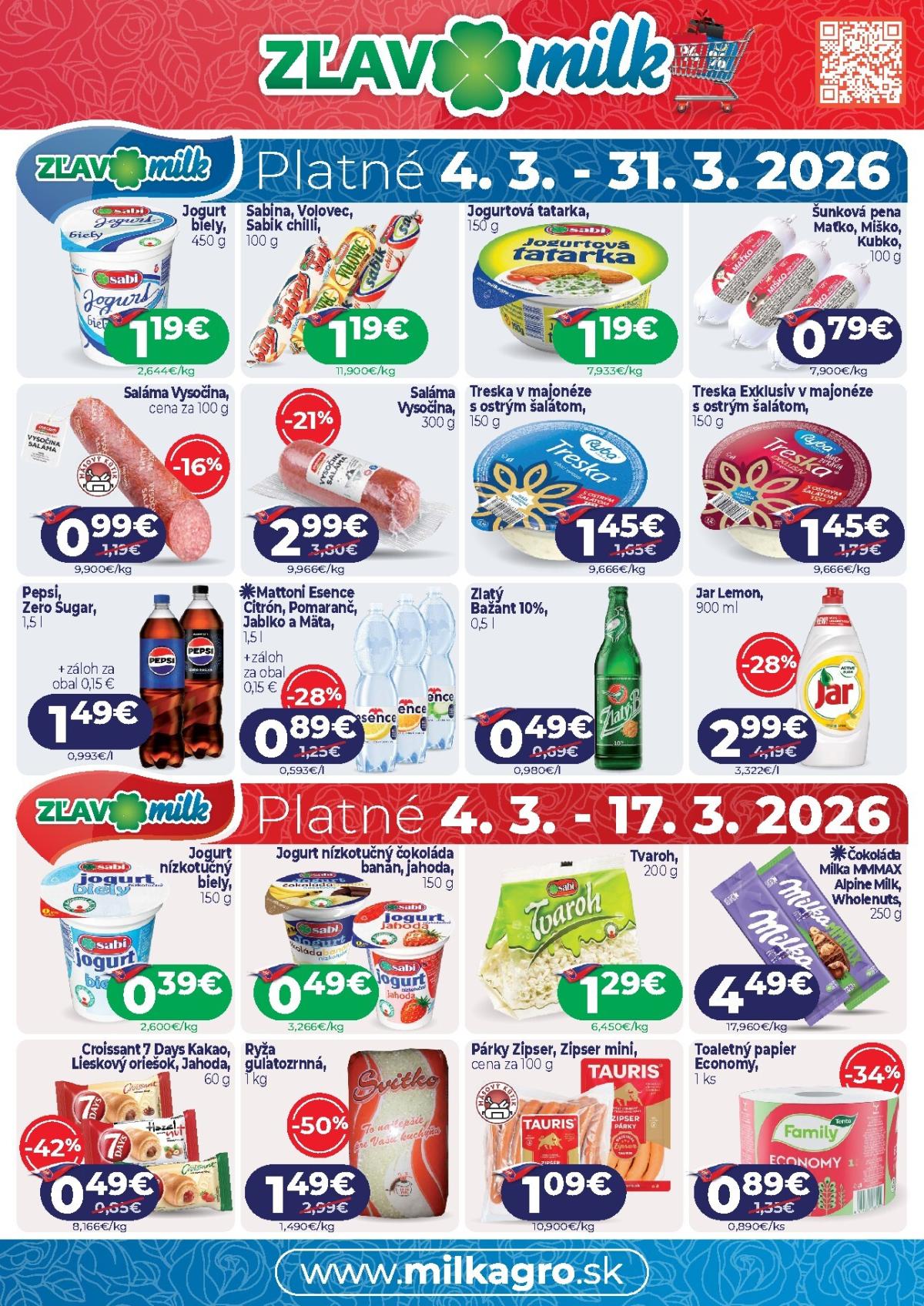 Leták Milk Agro - Zľavy Milk platný od 04.03.2026 do 31.03.2026