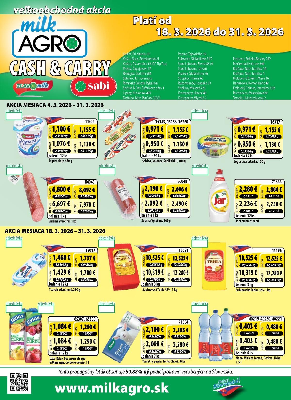 Leták Milk Agro - Cash & Carry platný od 18.03.2026 do 31.03.2026