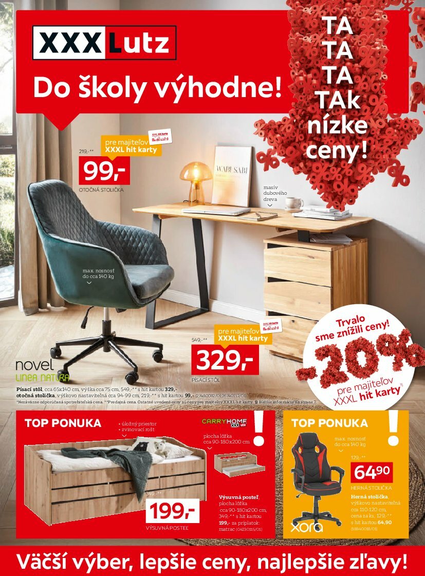 Leták XXXLutz - Do školy výhodne s XXXLutz platný od 04.08. do 31.08.