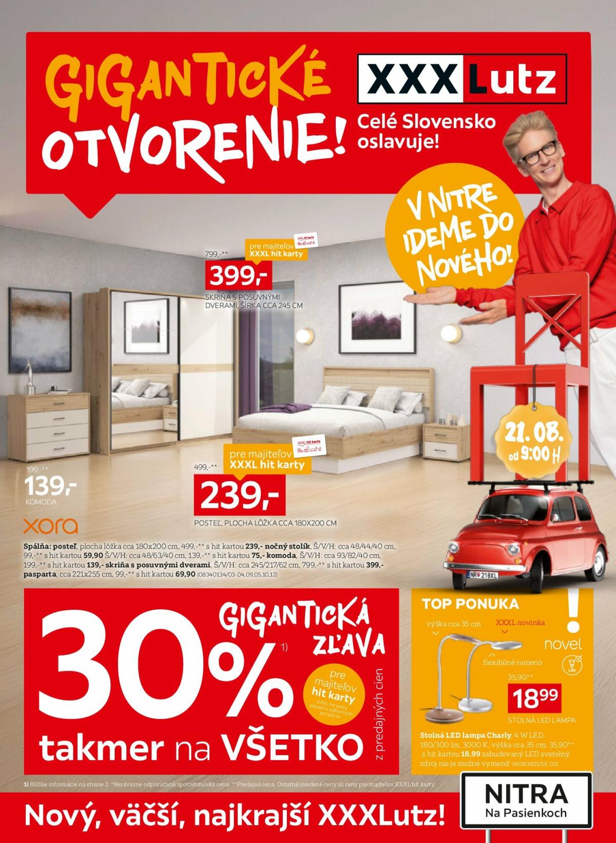 Leták XXXLutz - Zľava 30 % takmer na všetko! platný od 18.08. do 31.08.