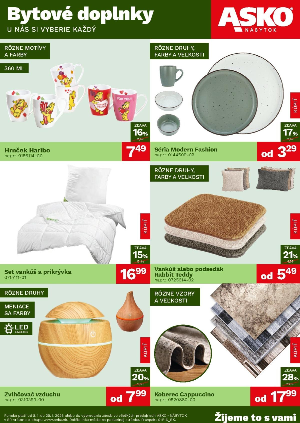 Leták ASKO NÁBYTOK - Bytové doplnky za skvelé ceny platný od 08.01. do 28.01.