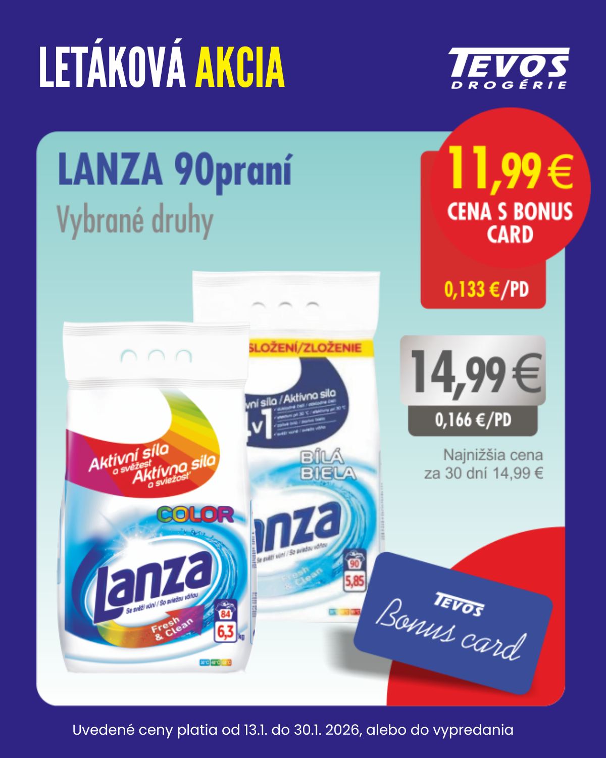 Leták TEVOS drogérie - Bonus card platný od 13.01. do 30.01.