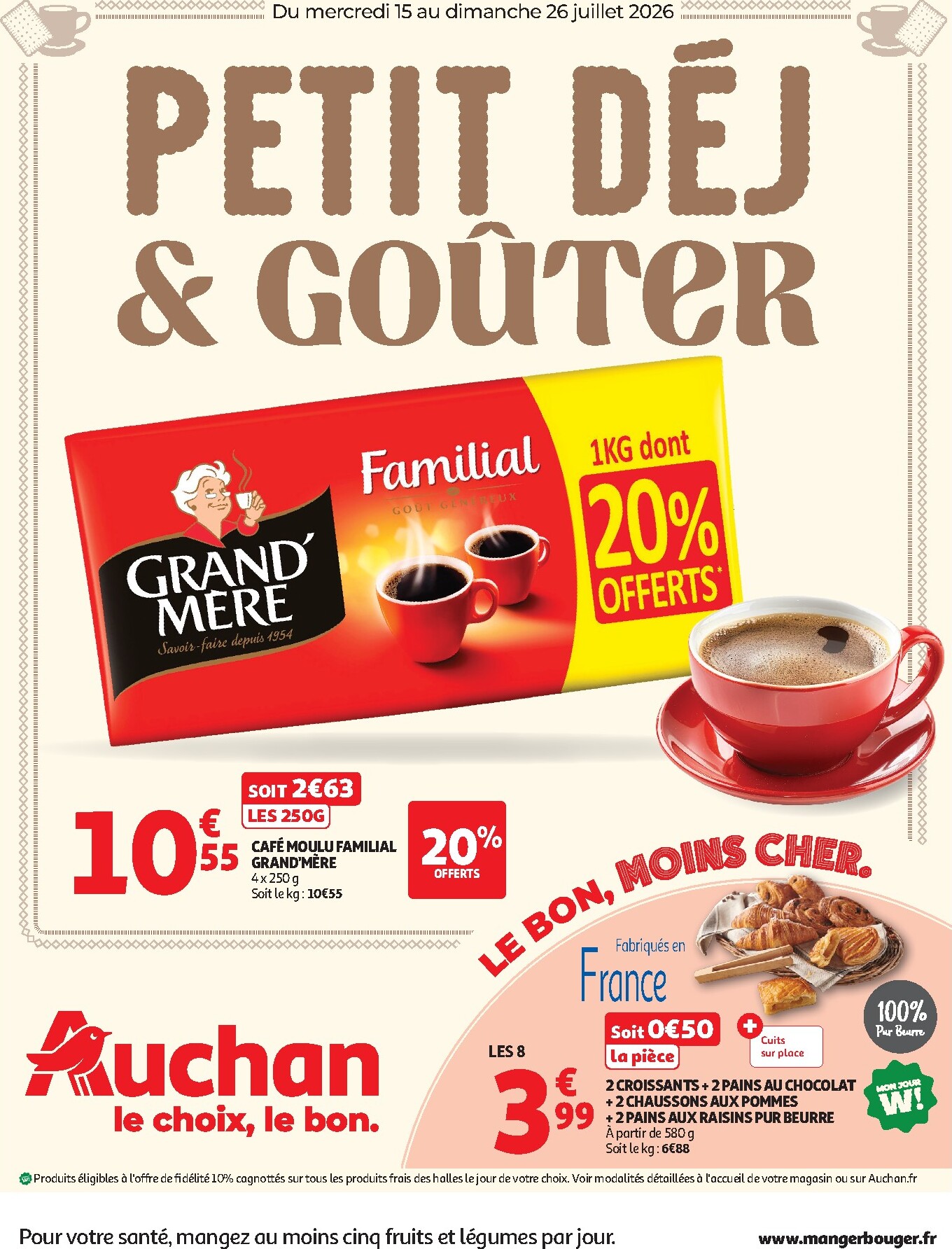 Toekomstige Auchan - Petit déj & goûter folder geldig van woensdag 15/07/2026 tot zondag 26/07/2026