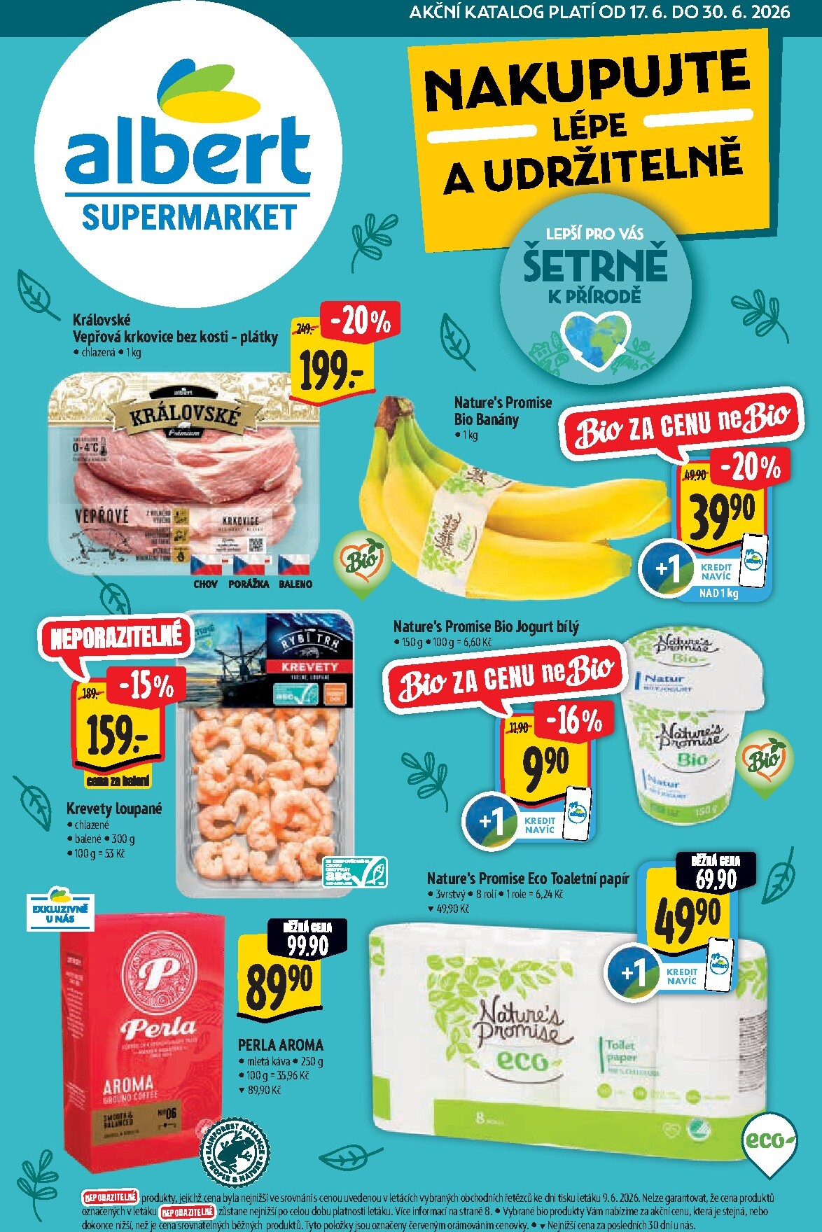 Budoucí Albert Supermarket - Šetrně k přírodě leták platný od středy 17.06.2026 do úterý 30.06.2026