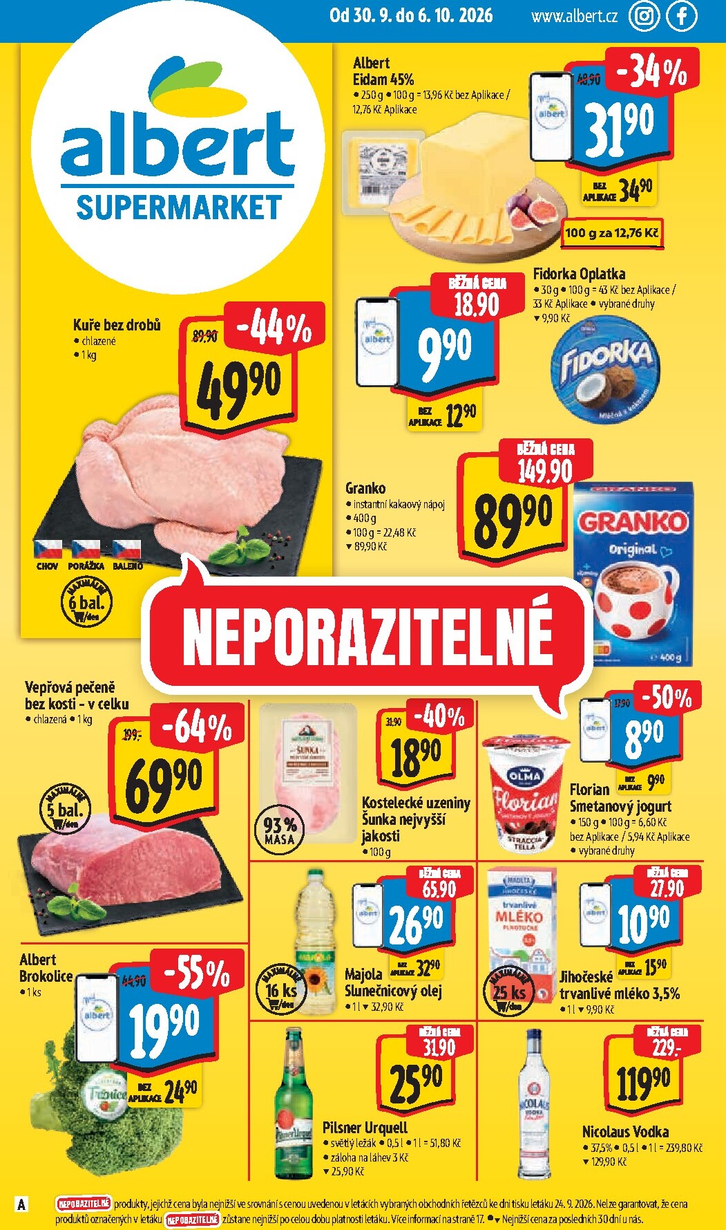 Budoucí Albert Supermarket leták platný od středy 30.09.2026 do úterý 06.10.2026