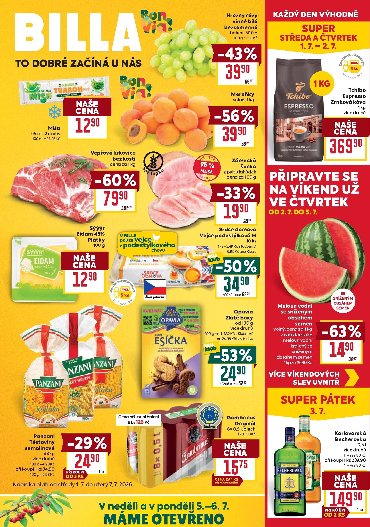 Budoucí Billa leták platný od středy 01.07.2026 do úterý 07.07.2026